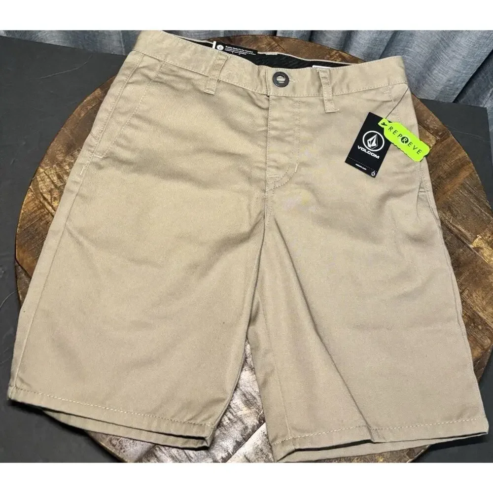 NWT Volcom Boys Frickin Chino Shorts Size 25 Khaki Modern Straight Uniform